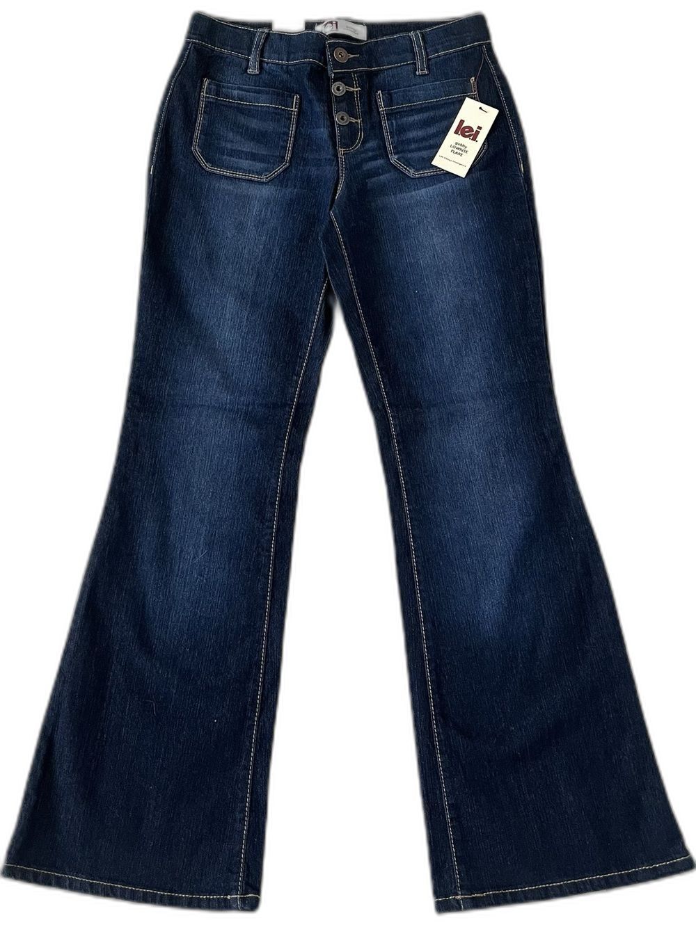 Lei Girls size 12 low-rise flare jeans,dark denim wash with front patch pockets